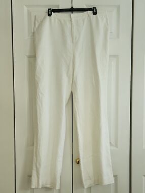 Lauren By Ralph Lauren White Linen Straight-Leg Pants